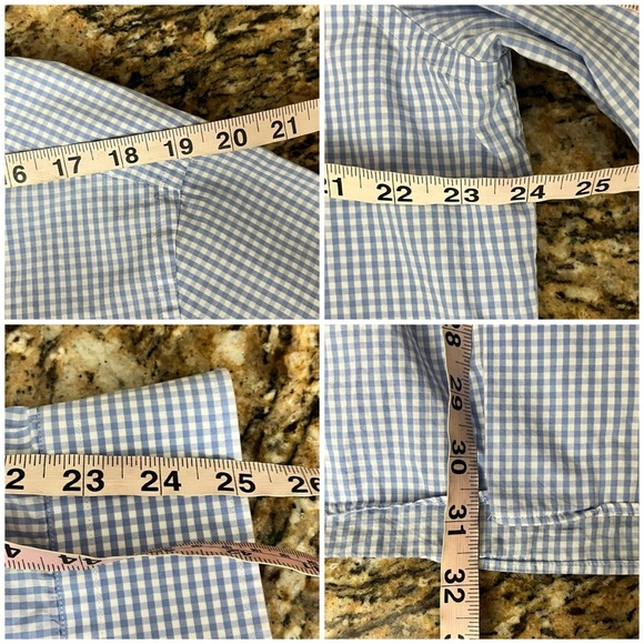 Saks Fifth Avenue Button Down Shirt Mens 17.5 Custom Made Blue Checkered Gingham - Picture 6 of 11